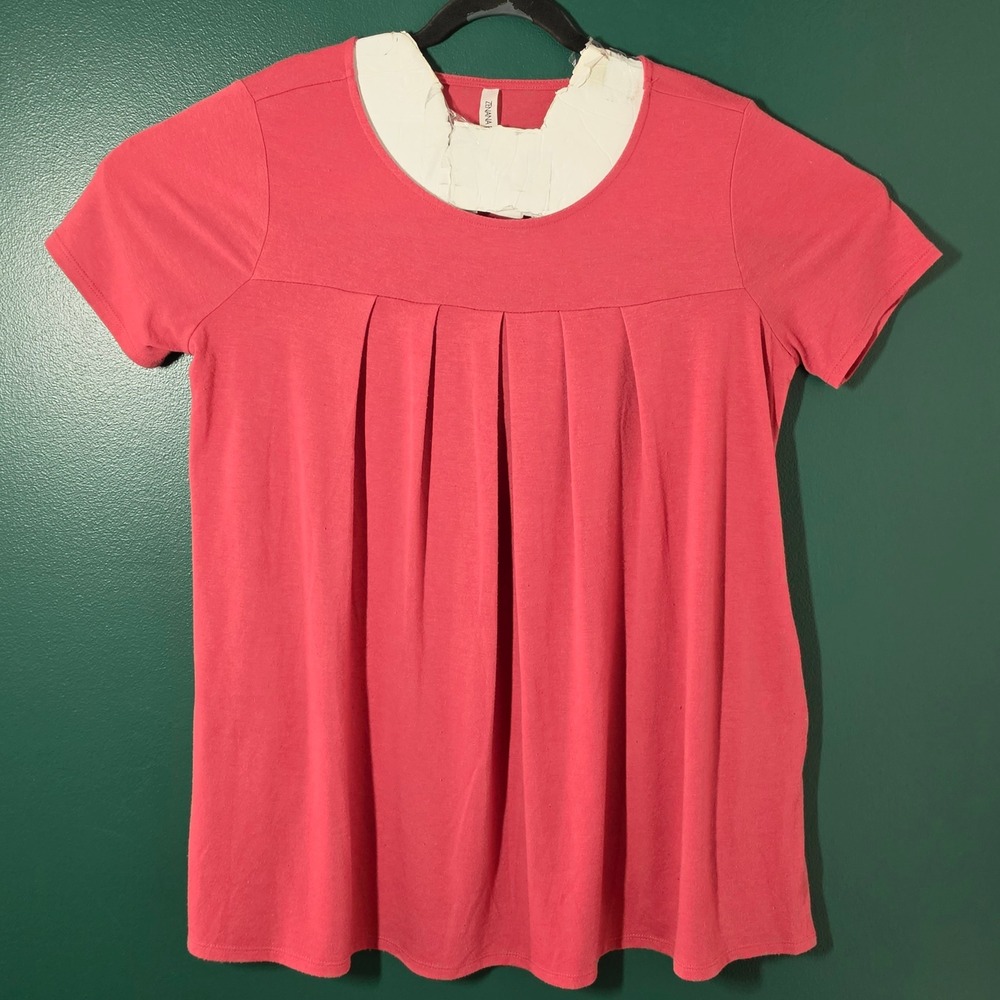 Zenana Premium Womens XL Coral Pink Pleated Front Pocket Tunic Top Short Sleeve